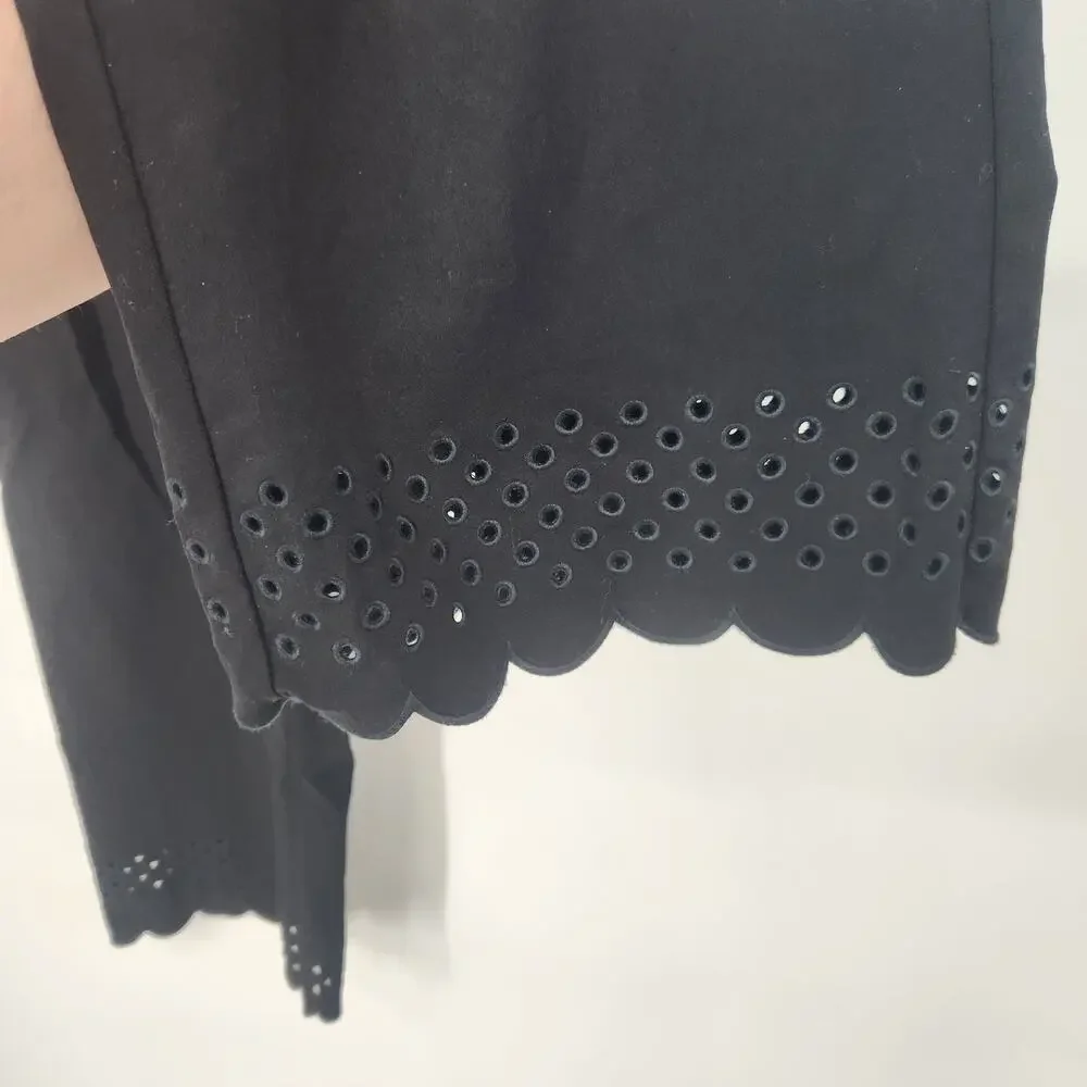 Chico's Black Pull on Eyelet Scallop Hem Cropped Wide Leg Pants Women OT-4 tall - Picture 10 of 11